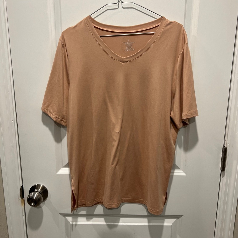 Unbranded Womens T-Shirt V-Neck Stretch Side Slit Peach Large
